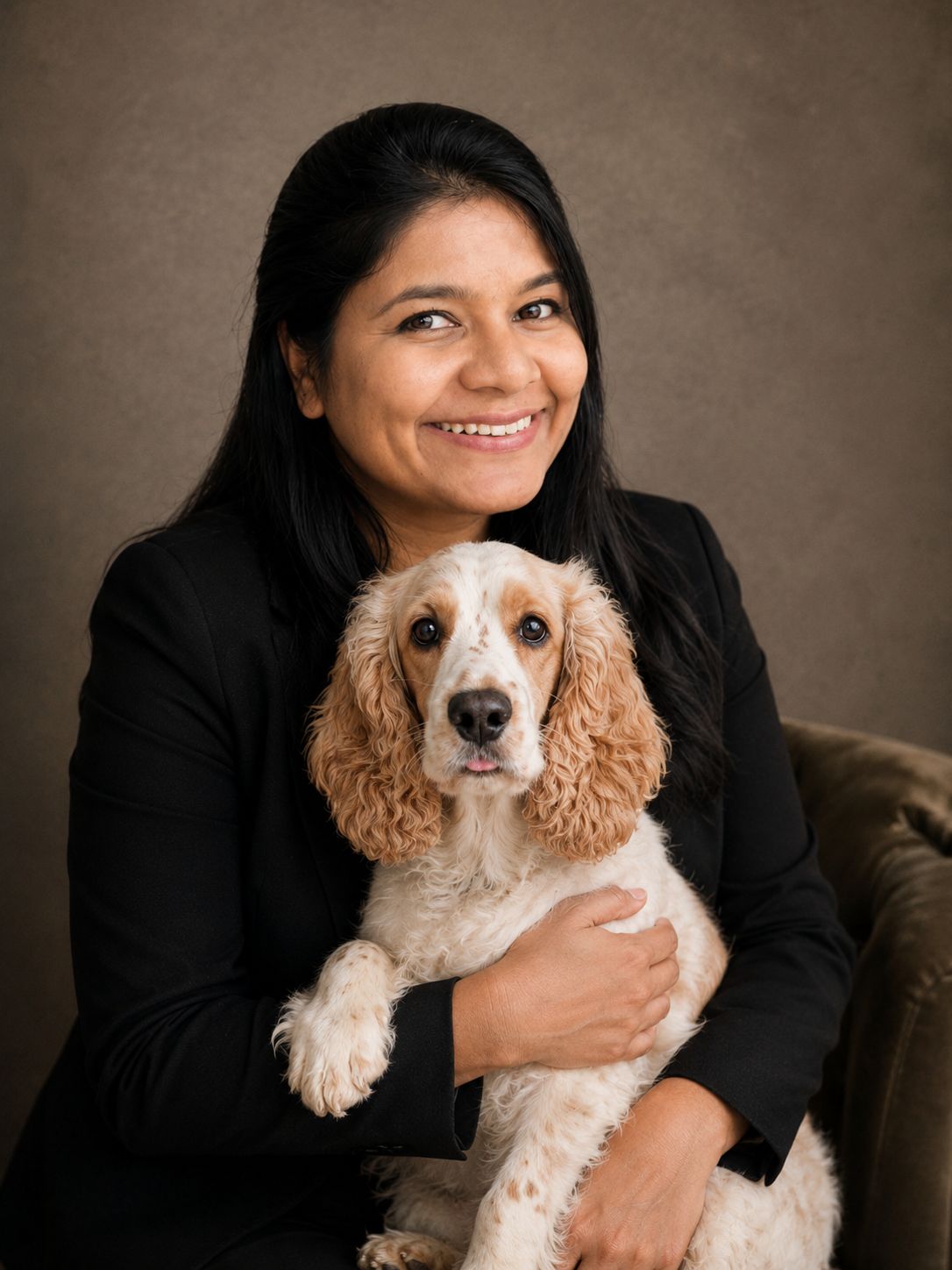 Neha Singh with her dog Coffee